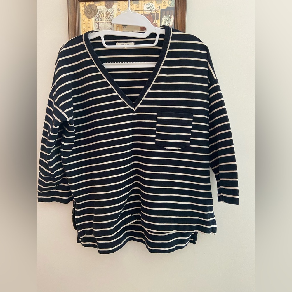 Madewell V Neck Striped Top Size Zip Medium